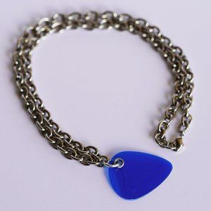 Blue Vinyl Record Pick Pendant Necklace